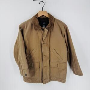 Vintage GAP Kids Barn Chore Coat Brown Canvas Jacket Leather Collar XL